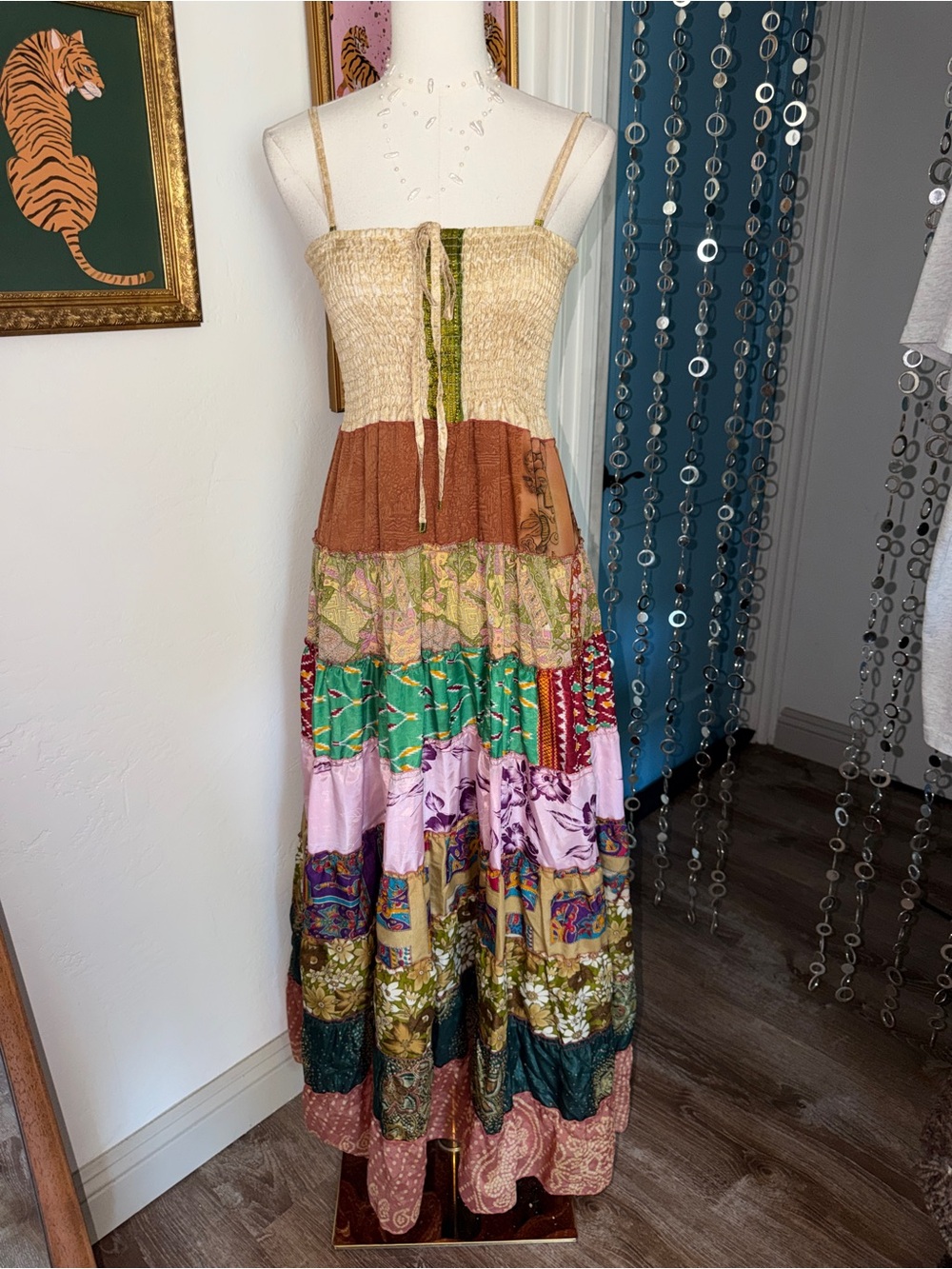 Vintage Y2K Silk Bohemian Patchwork Tiered Maxi Skirt - Multicolor